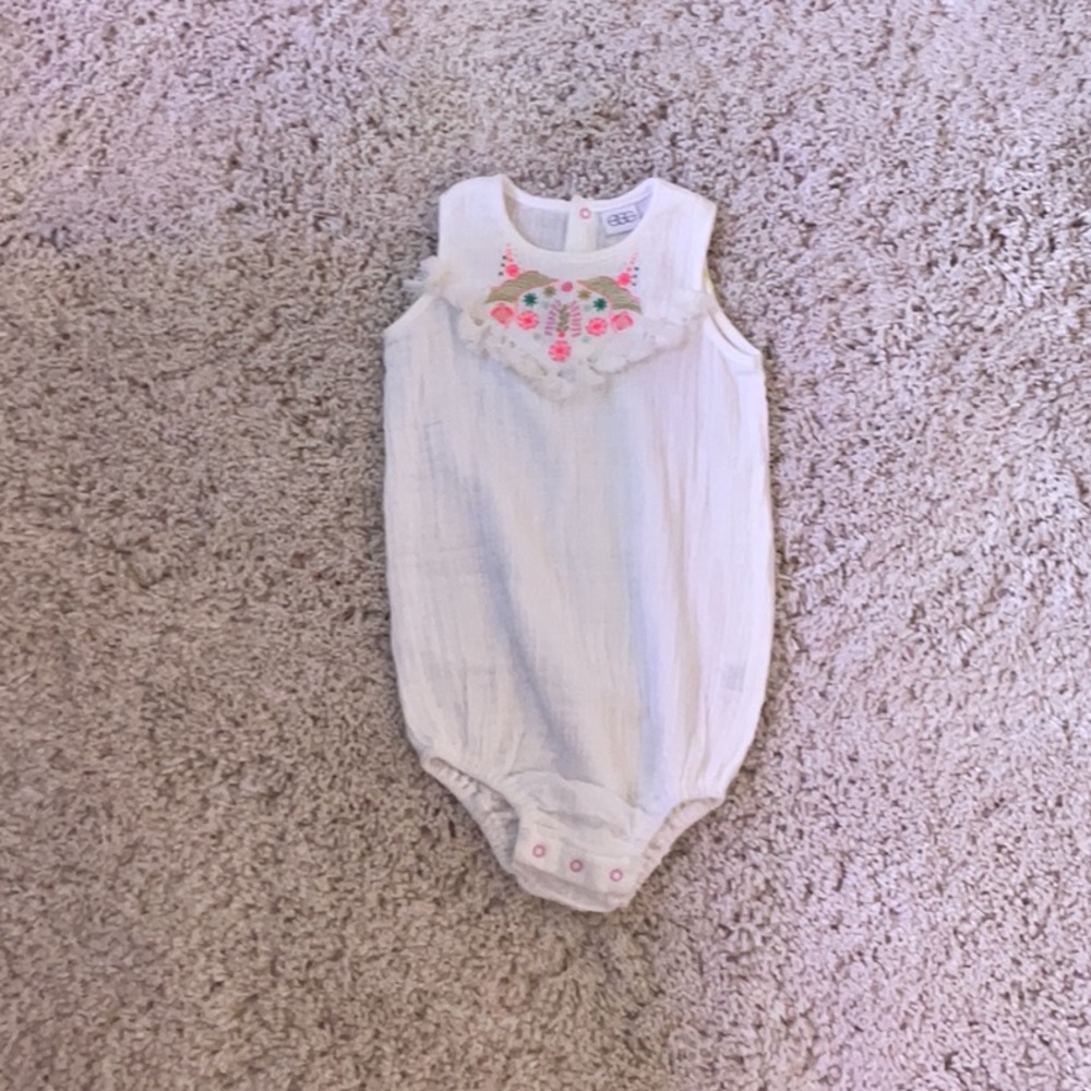 White Baby Romper with Floral Embroidery